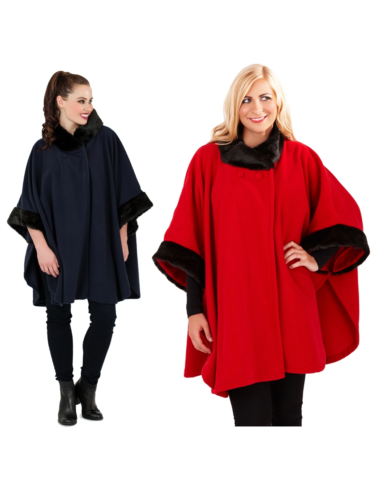 Womens Ladies Faux Fur Collar Shawl Throw Cape Wrap Poncho Winter Coat